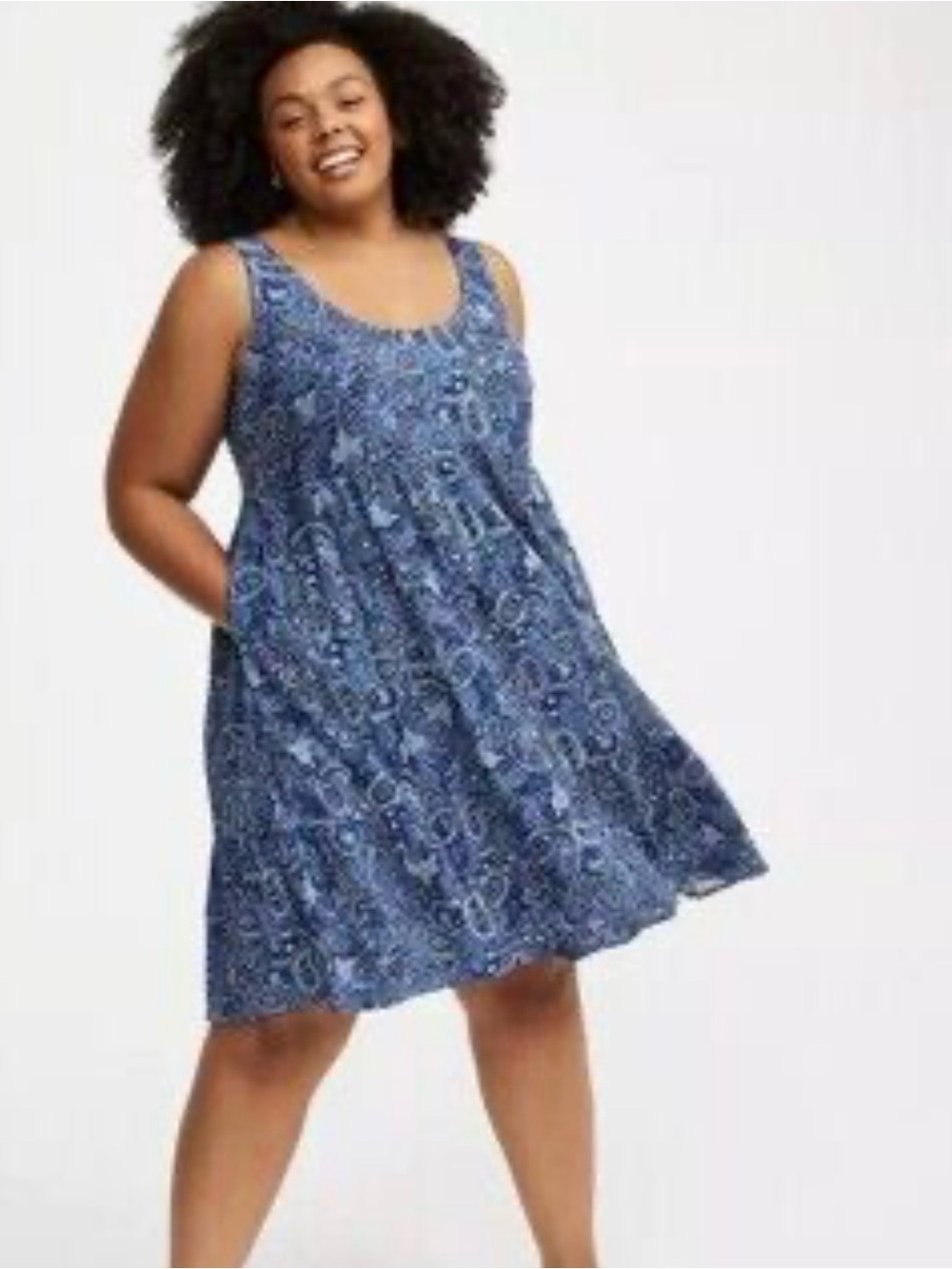 Torrid Navy and Cream Paisley Tiered Maxi Dress